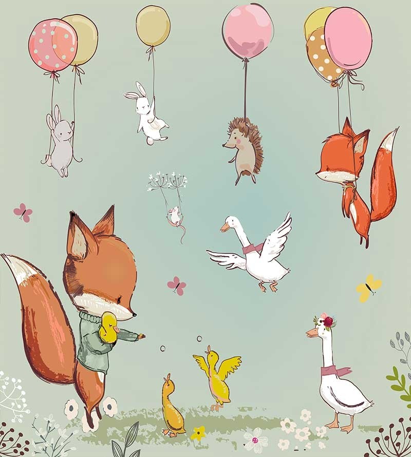 Painel Fotomural Infantil Animais em festas