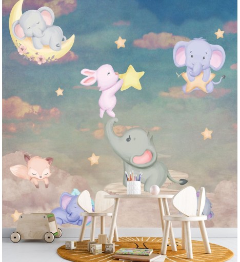 Papel de Parede Foto Mural Animais Infantil Safari Circo Aquarela