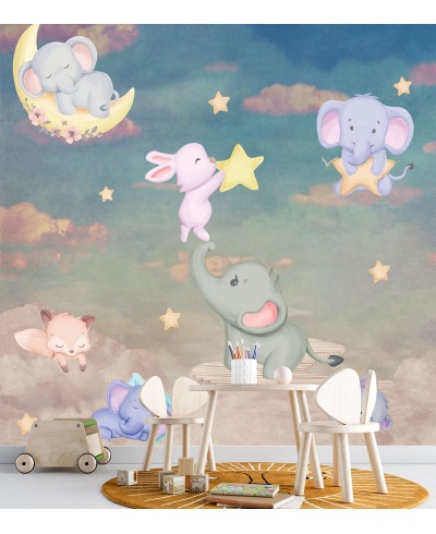 Painel Fotomural Infantil Animais no Céu