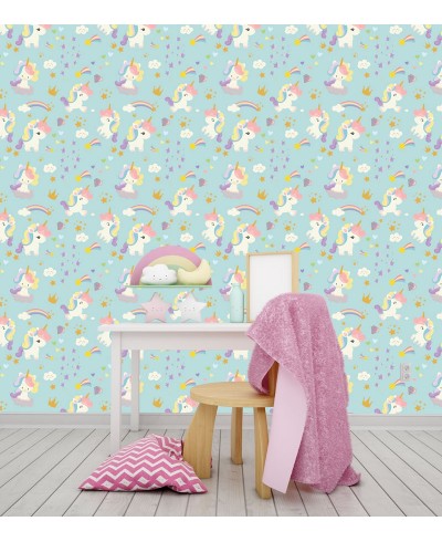 Papel de parede Infantil Unicórnio Azul