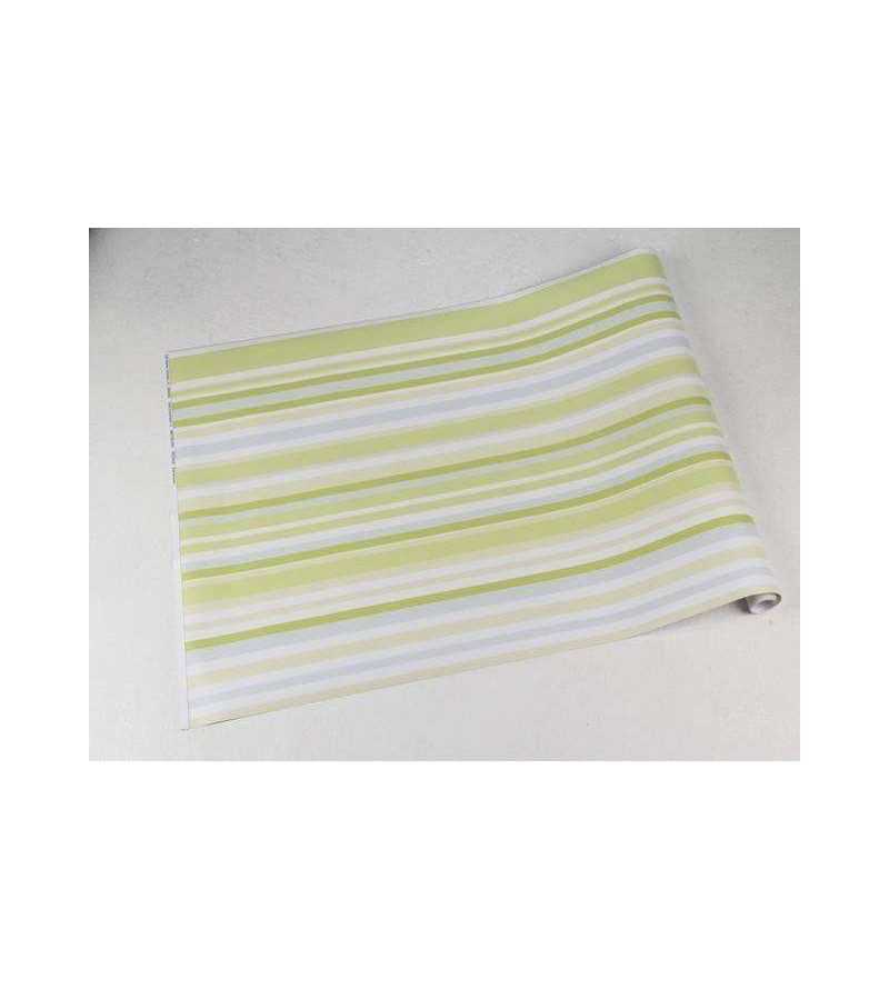 Papel de parede com listras em tons de verde, bege e azul - Listrado 51