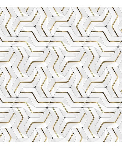 Papel de Parede 3D Curvas em Tons de Branco, amarelo e cinza