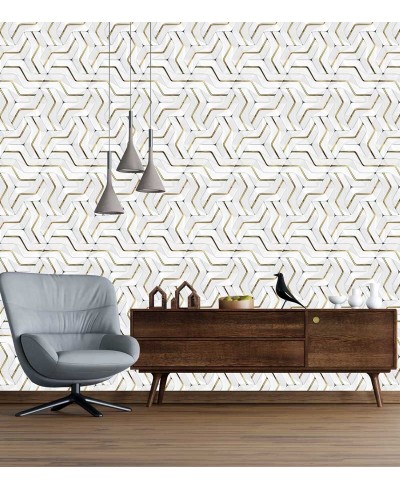 Papel de Parede 3D Curvas em Tons de Branco, amarelo e cinza