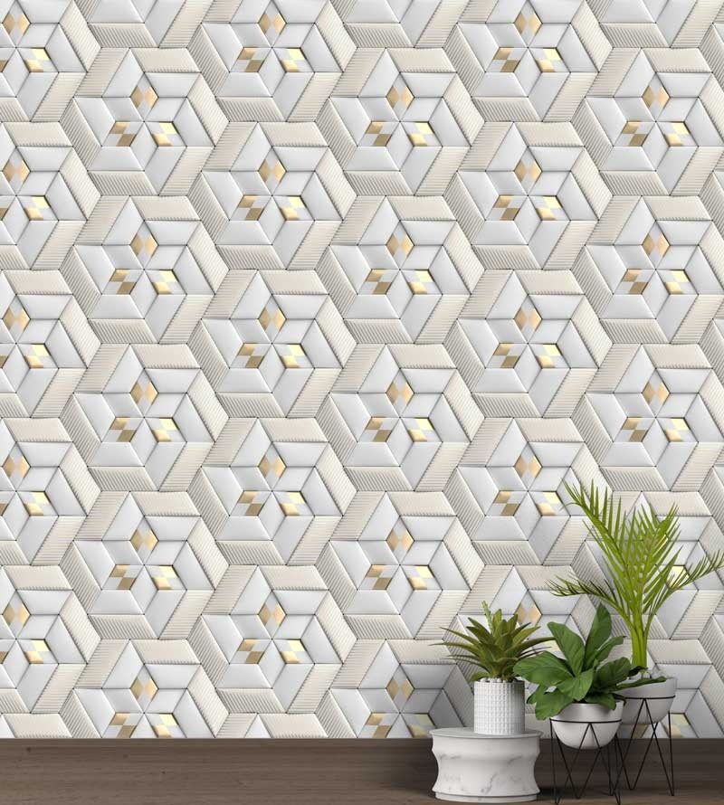 Papel de Parede 3D Formas em tons de amarelo e branco