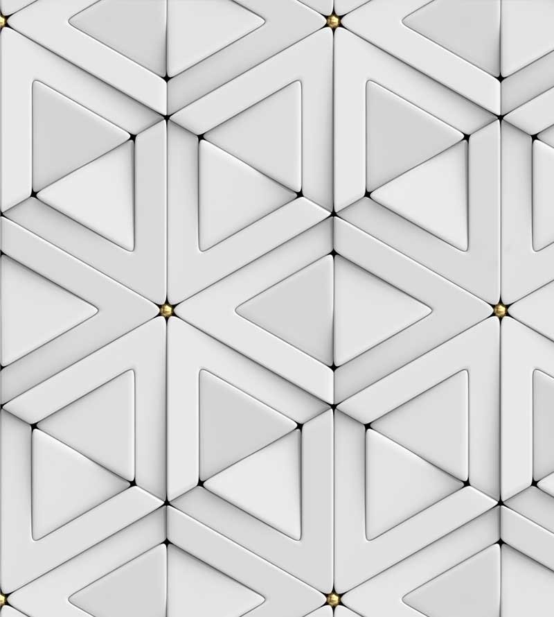 Papel de Parede 3D Triângulos em tons de cinza, branco e amarelo