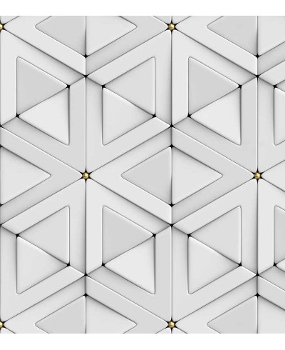 Papel de Parede 3D Triângulos em tons de cinza, branco e amarelo