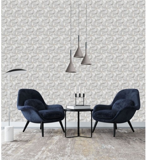 Papel de Parede 3D Flores Ilusão Em tons de Branco e amarelo