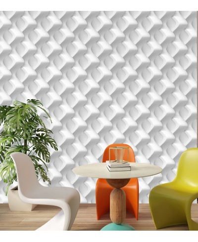 Papel de Parede 3D Ondas Verticais em tons de branco e cinza