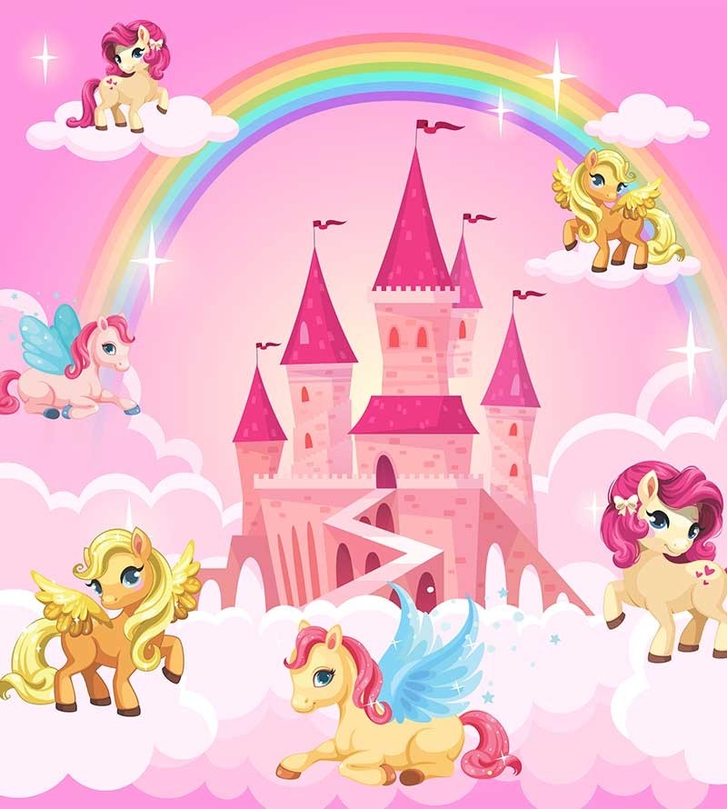 Painel Fotomural Unicórnios no castelo