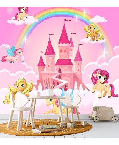 Painel Fotomural Unicórnios no castelo