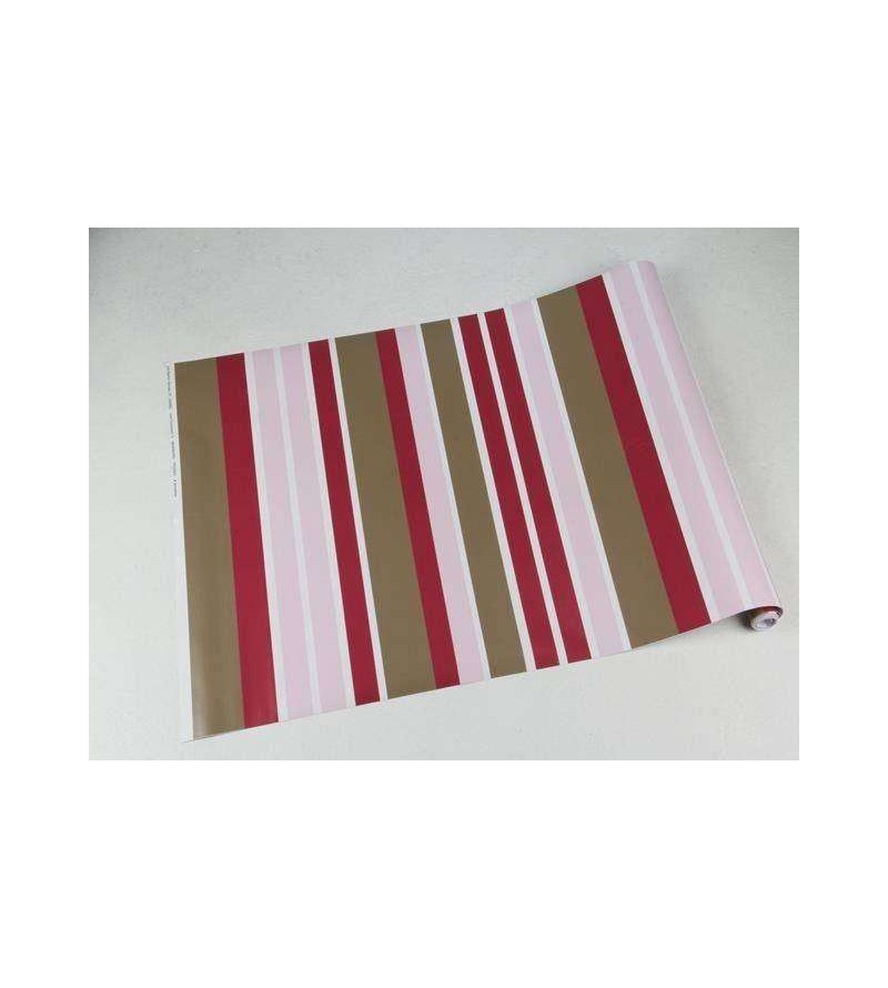 Papel de parede com listras em tons de marrom, rosa, vinho e branco - Listrado 97