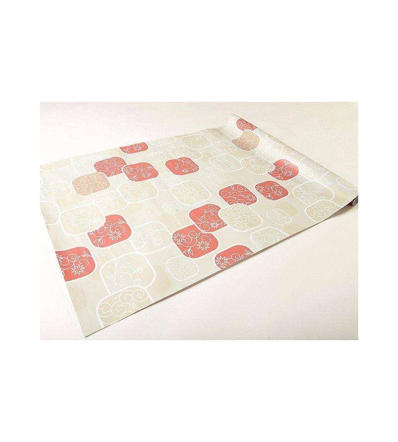 Papel de parede em tons nude com destalhes em tons vermelho, bege e branco - Contemporâneo 07