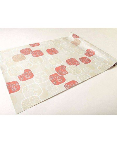 Papel de parede em tons nude com destalhes em tons vermelho, bege e branco - Contemporâneo 07