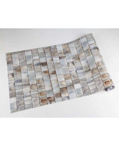 Papel de parede estilo madeira, modelo mosaico com madeira velhas em tons de cinza, marrom e bege - Madeira 06