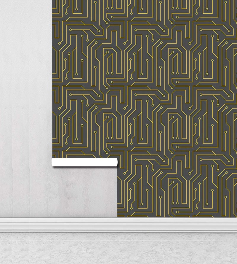 Papel de Parede Dark Gray Circuit