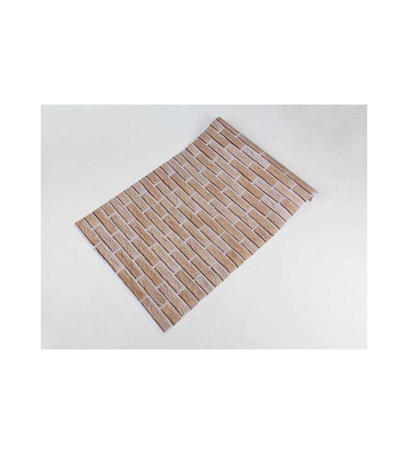 Papel de parede modelo pedras, com tijolos em tons de marrom com detalhes na cor bege - Textura 07