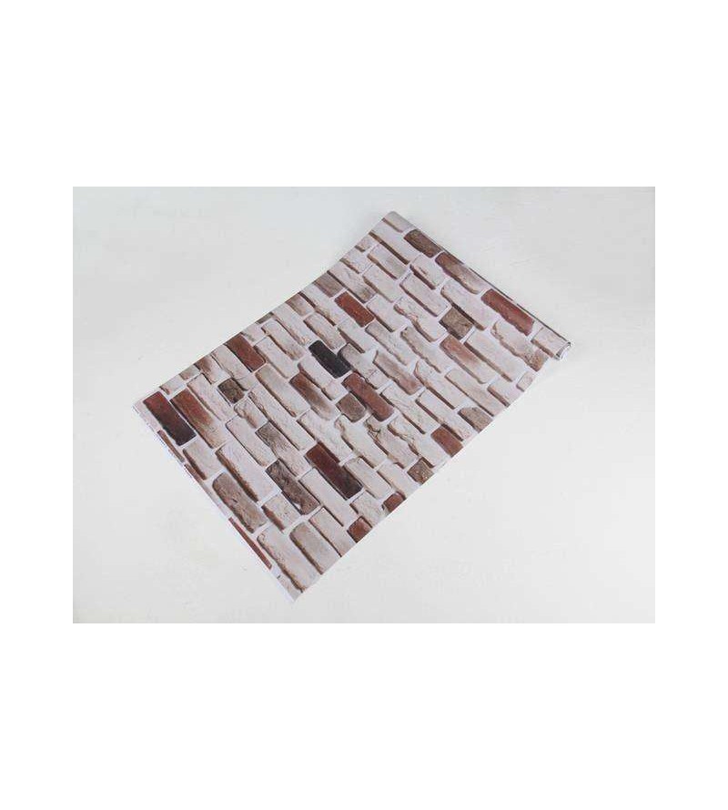 Papel de parede modelo tijolos em tons de bege, com detalhes na cor marrom, cinza e preto - Textura 44