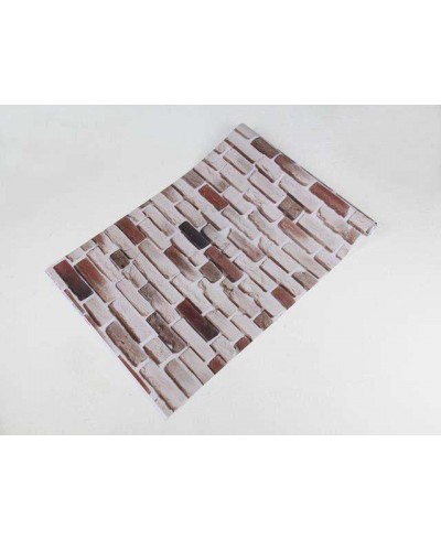 Papel de parede modelo tijolos em tons de bege, com detalhes na cor marrom, cinza e preto - Textura 44