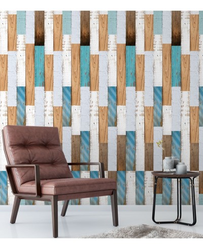 Papel De Parede Adesivo de Madeira Colorida