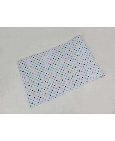 Papel de parede poá com fundo branco claro e desenhos em tons verde e azul - Poá 37