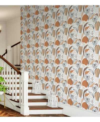 Papel De Parede Adesivo Flores Minimalistas Abstratas