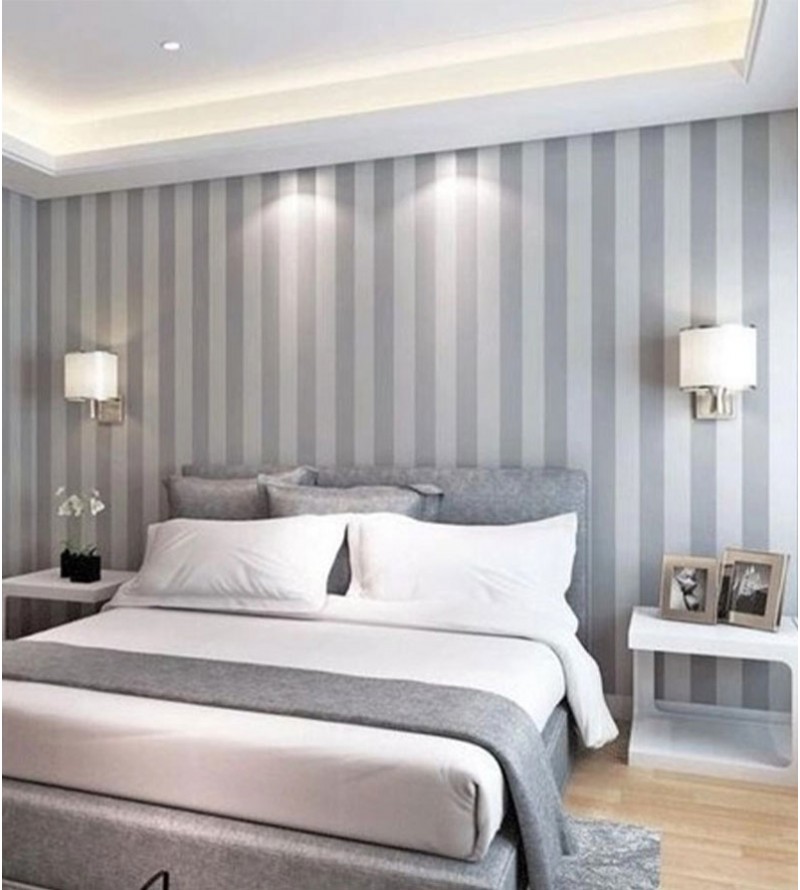 Papel De Parede Adesivo Listras Cinzas e Brancas Verticais
