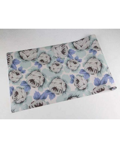Papel de parede floral azul e verde musgo com fundo cinza