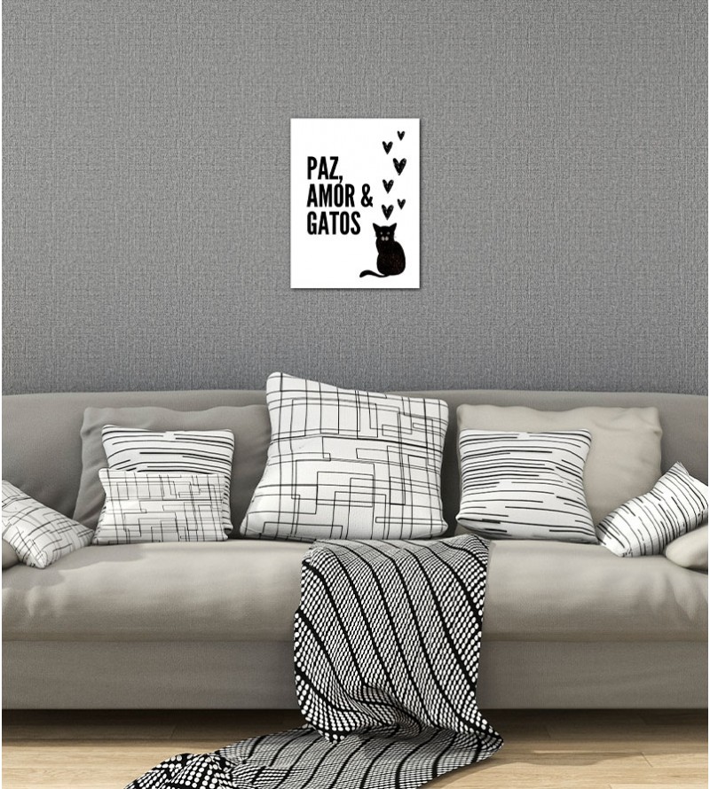 Pôster Escrito "Paz, Amor & gatos"