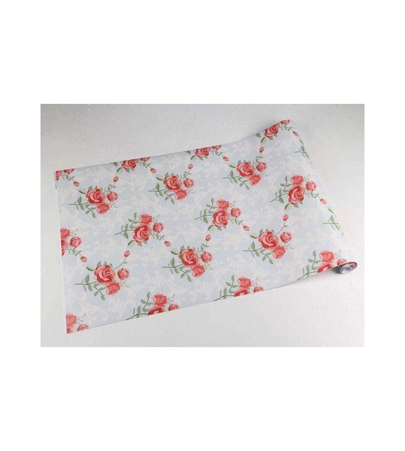 Papel de parede floral romântico rosa e vermelho com fundo cinza e branco