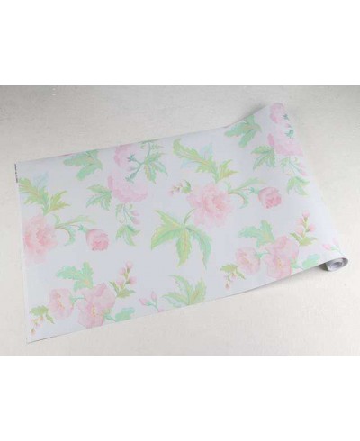 Papel de parede floral vintage verde e rosa com fundo azul