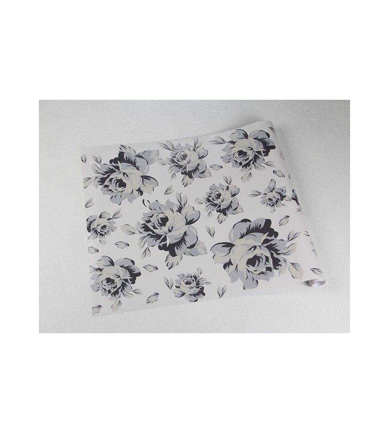 Papel de parede florais cinzas com fundo em branco gelo