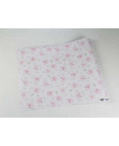Papel de parede floral verde e rosa com fundo branco