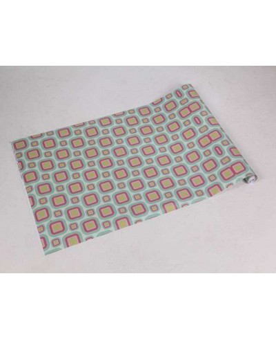 Papel de parede com fundo verde agua e detalhes em cinza, rosa, laranja amarelo - Teen 06