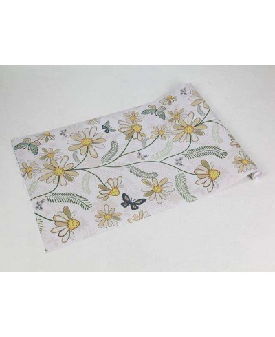 Papel de parede com fundo em bege e detalhes em verde, cinza e tons de amarelo - Teen 17