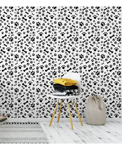 Papel De Parede Adesivo de pegadas e ossos preto e branco