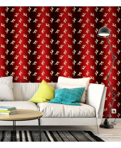 Papel De Parede Adesivo de cavalos dourados em um fundo vermelho