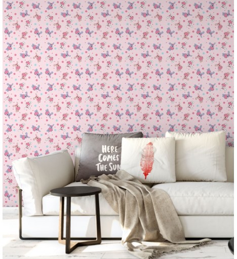 Papel De Parede Adesivo de coelhos coloridos com coração