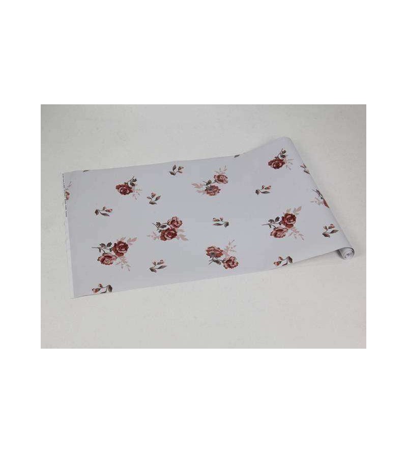 Papel de parede floral com fundo cinza claro e detalhes em tons de marrom, bege e verde musgo - Encanto 20