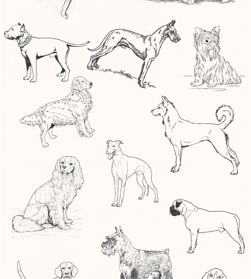 Papel De Parede Adesivo de Cachorros Preto e Branco