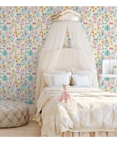 Papel De Parede Adesivo Gaiolas e Pássaros