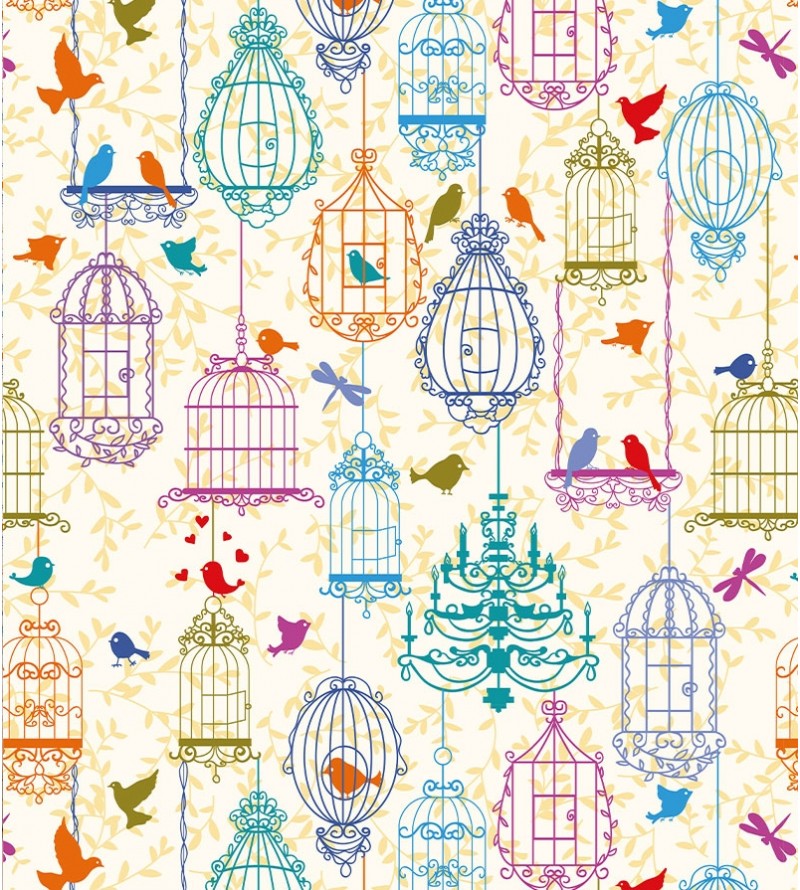 Papel De Parede Adesivo Gaiolas e Pássaros