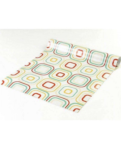 Papel de parede em tons marfim, verde, laranja e vermelho - Geométrico 19