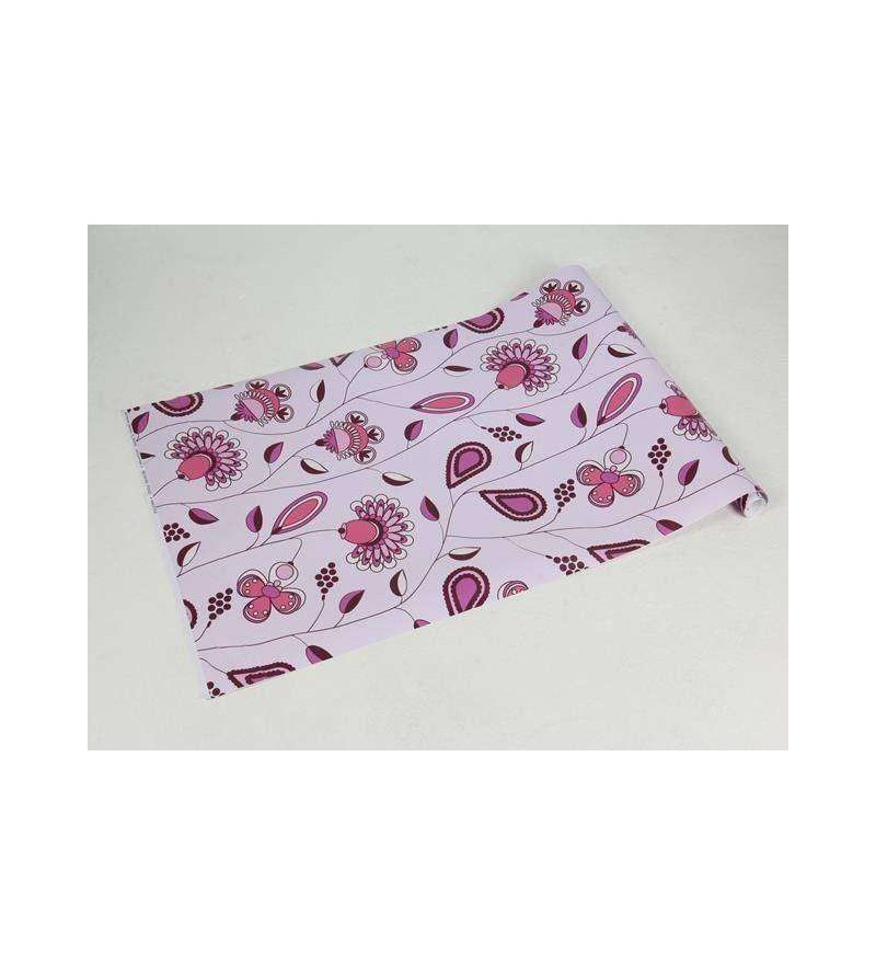 Papel de parede floral, fundo rosa claro, desenhos em tons roxo e rosa, com detalhes brancos - Glamour 16