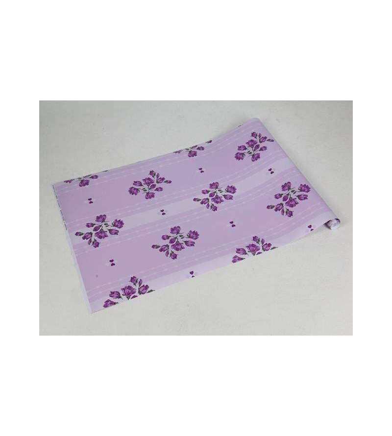 Papel de parede flores em roxo com folhagem em verde musgo, detalhes em rosa - Luxury 12