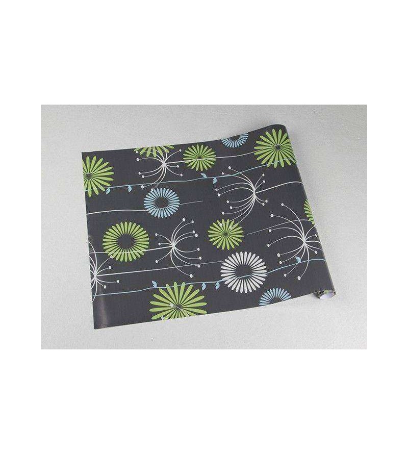 Papel de parede com fundo cinza e escuro e desenhos nas cores, verde, azul e branco - Nature 12