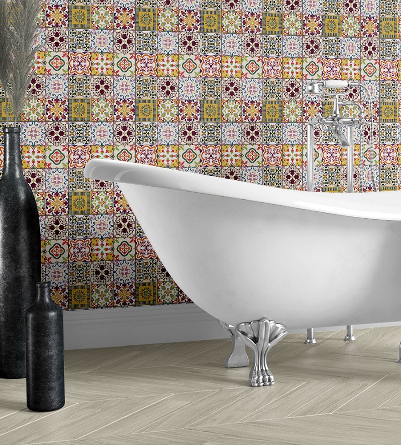 Adesivo De Azulejo Em Tons de Vermelhos Português