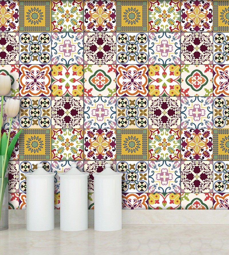 Adesivo De Azulejo Em Tons de Vermelhos Português