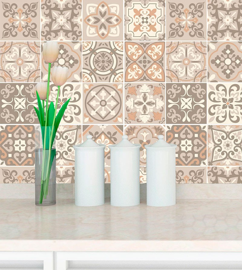 Adesivo Azulejos em tons de bege e marrom