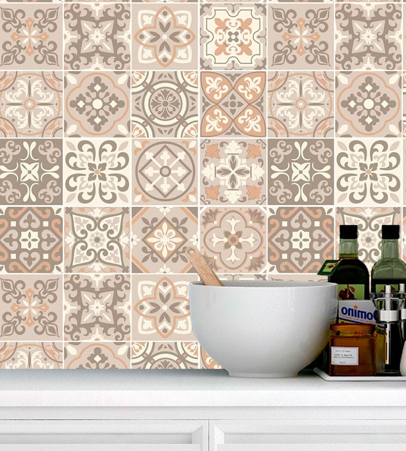 Adesivo Azulejos em tons de bege e marrom