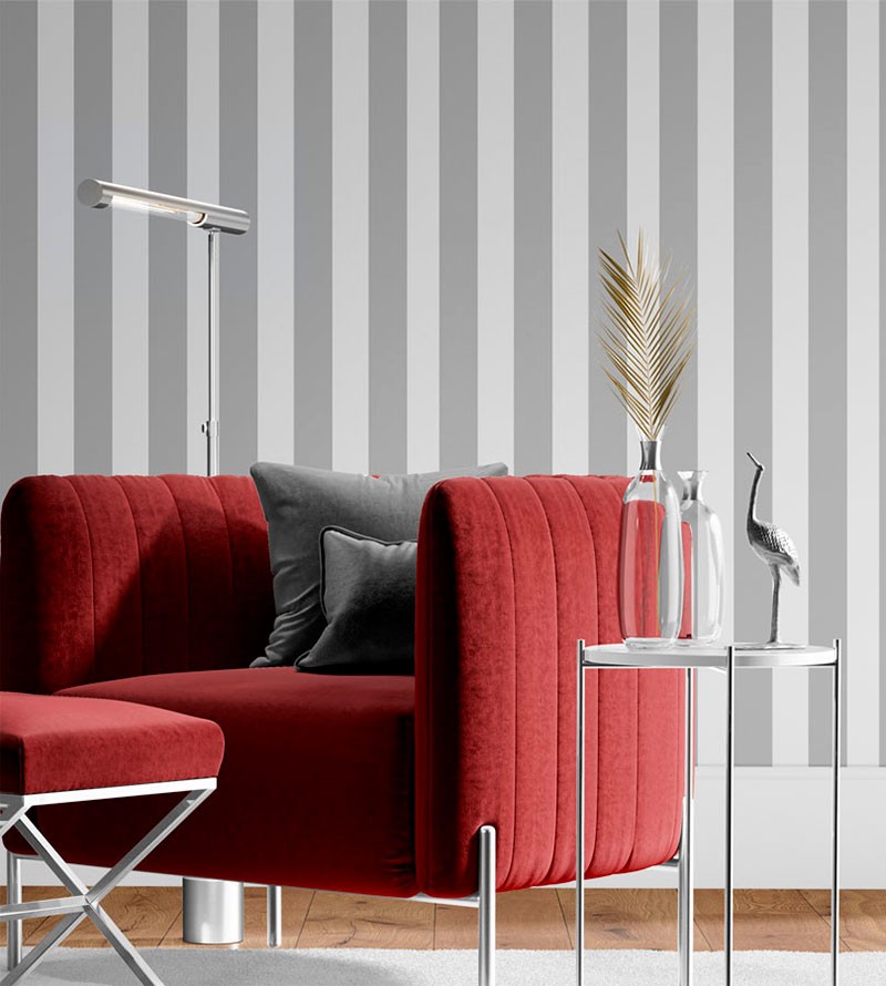 Papel De Parede Adesivo Listras Cinzas e...